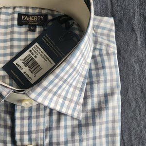 NWT Faherty Men's Reserve Natural Performance Long Sleeve Shirt / M / BLUE CHECK